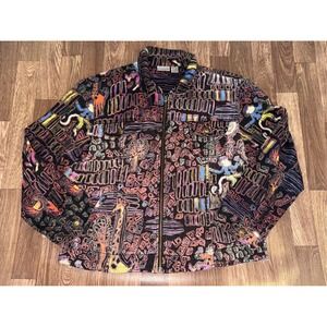 Chicos Jacket Women Size 2 Abstract Print Zip Front Colorful Lightweight‎